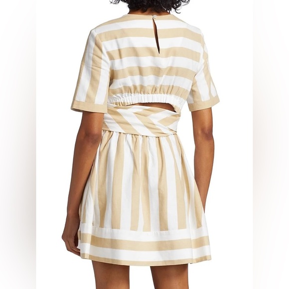STAUD Hazelnut Stripe York Mini Dress With Pockets & Wrap Detail. Size XS. - Picture 12 of 16